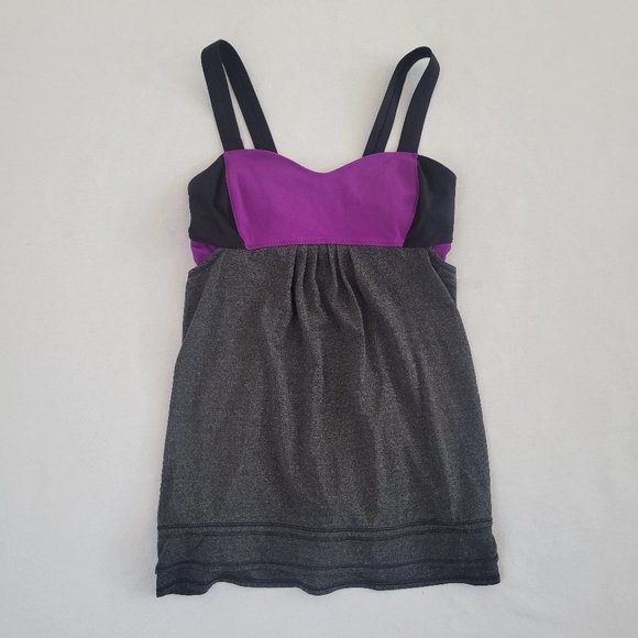 Lululemon Rest Less Tank Top Womens 6 Purple Gray Black BIB Wide Straps - Picture 4 of 12